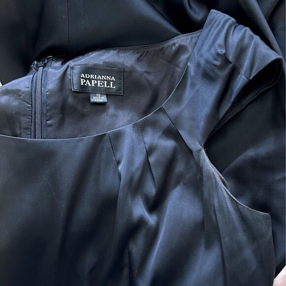 Adrianna Papell Satin Dress Pleated Color Block Black Tan 10 - Picture 12 of 12